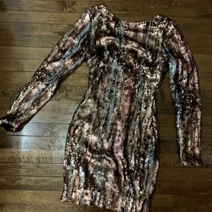 Dress the Population Long Sleeve Sequin Mini Dress